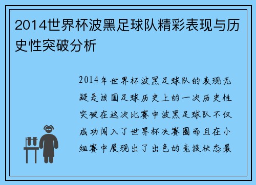 2014世界杯波黑足球队精彩表现与历史性突破分析